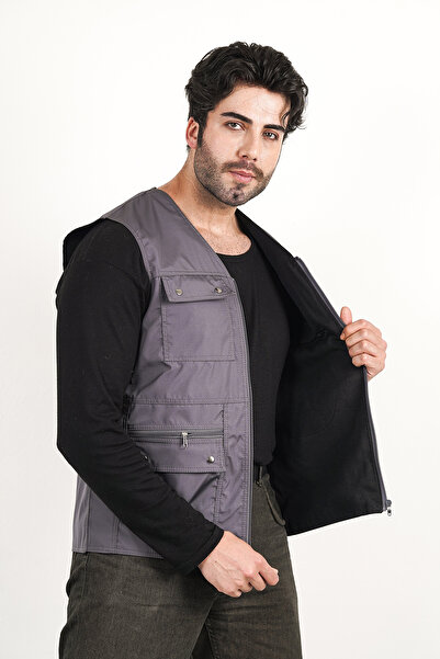 HeviStor Summer Vest Multi-Pleated Stylish Design Chest Pocket Zipper