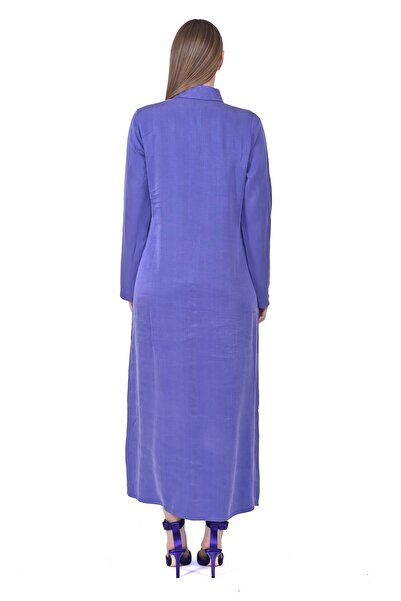 Invee İNVEE 7032 İpek Qupra Gömlek Elbise - Mor