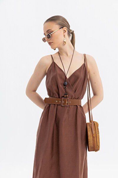 SOFT Natural Linen Lyocell Blended Premium Summer Suspender Dress – Belt Detail