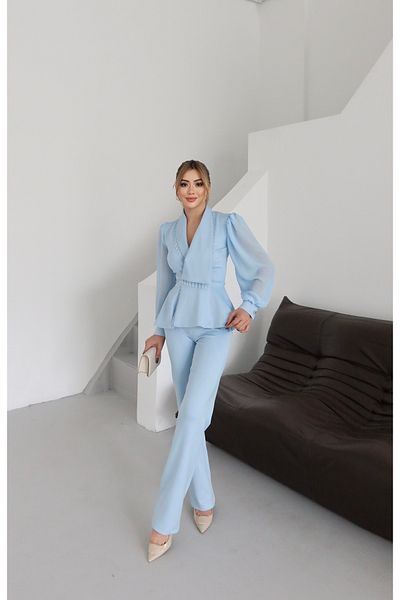 1Moda1Tarz Women's Imported Fabric Pleated Pearl Embroidered Sleeve Button Detailed Lined Special Design Bottom-Top Set