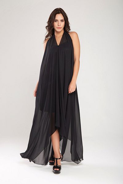 Laranor Black V Neck Asymmetrical Relaxed Fit Chiffon Dress Day Night Chic 24L7548