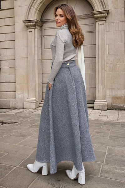 bacc Women's Anthracite Pocketed Soft Textured Long Kilos Cashmere Skirt Bcbsk-25700-3528