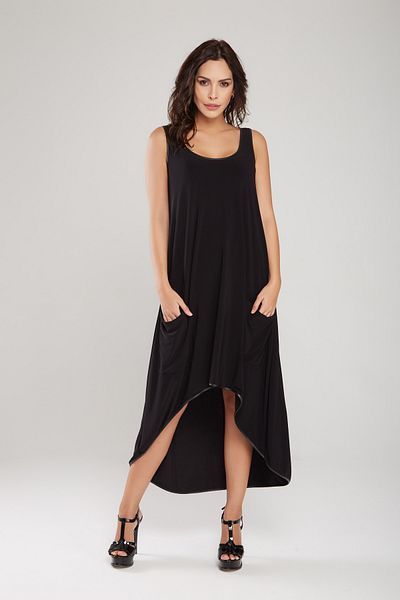 Laranor Black U Neck Asymmetrical Rhat Cut Pocket Detail Dress 24L7547