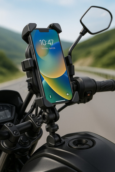 AteşTech Gidon ve Ayna Bağlantılı Motosiklet Telefon Tutucu Profesyonel Titre...