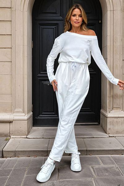 bacc Women's White Tie-Up Off-Shoulder Jumpsuit Bcbsk-25700-3505
