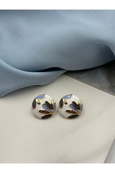 Lumiera Blue Enamel Flower Figured Design Earrings