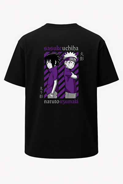 nirvoda Tricou unisex cu imprimeu Naruto, oversize, cu Sasuke și Naruto