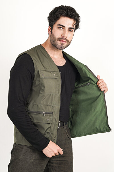 HeviStor Summer Vest Multi-Pleated Stylish Design Chest Pocket Zipper