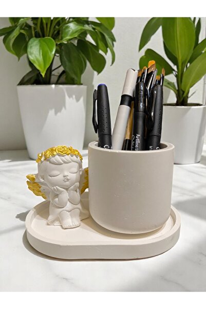 ELBUCOLECTION cu tavă, suport pentru stilou cu înger și vază pentru suculente