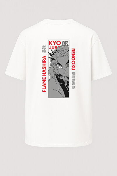 nirvoda Tricou oversize unisex cu imprimeu Kyojuro Rengoku Demon Slayer