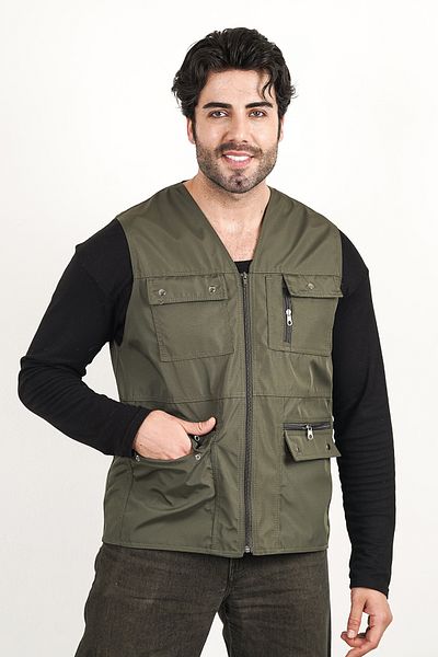 HeviStor Summer Vest Multi-Pleated Stylish Design Chest Pocket Zipper