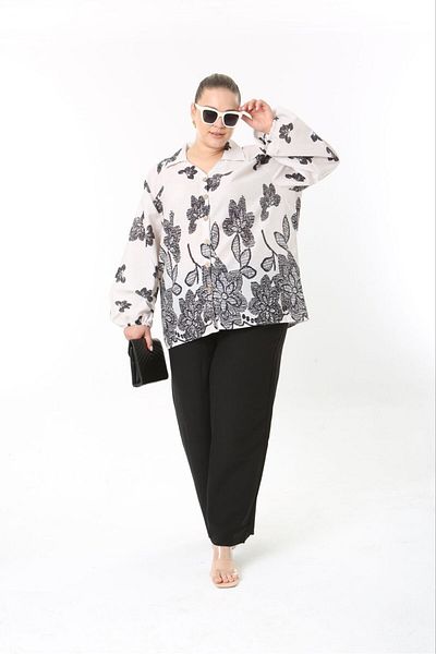 Butik Nilyam Set de lenjerie pentru femei, cu mâneci cu balon, pantaloni de cămașă, mărime mare, 24748