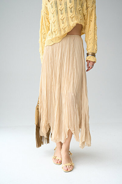 LOOSH Kadın Sarı Asimetrik Kesim Astarlı Etek