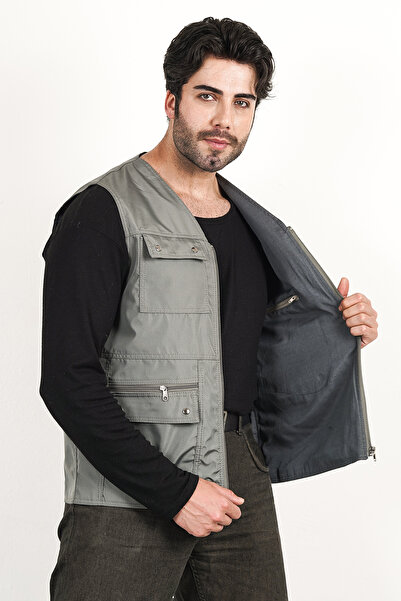 HeviStor Summer Vest Multi-Pleated Stylish Design Chest Pocket Zipper