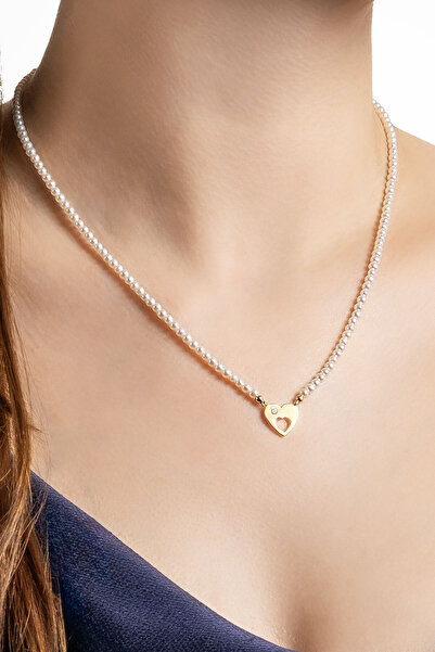 So CHIC... Diamond Collection 14 K Sarı Altın 0.03 Karat Pırlanta Doğal İnci Kolye