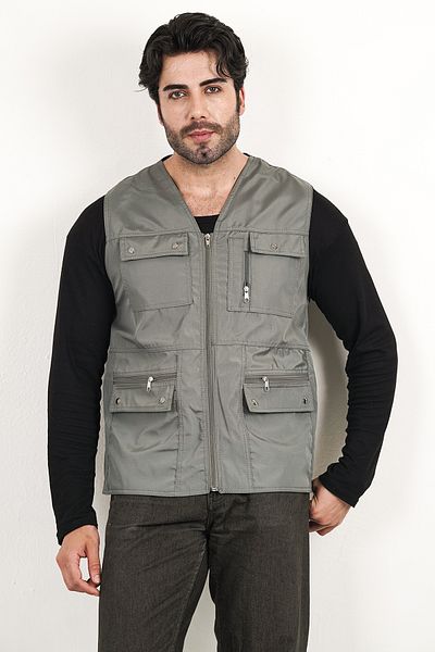 HeviStor Summer Vest Multi-Pleated Stylish Design Chest Pocket Zipper