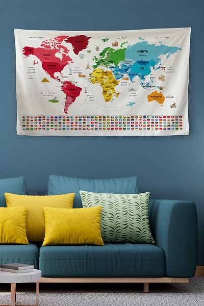 Lasirius Wall Covering, Turkish Current World Map with Carpet Flag Detail