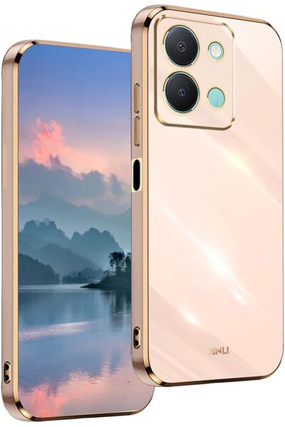 Rivor Vivo Y36 4G Uyumlu Kılıf Parlak Kenarı Altın İşlemeli Kamera Korumalı R...