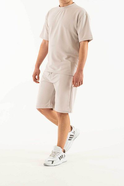 bombe Ανδρικό γκρι σετ 2 τσέπης με στάμπα Oversize Comfort Σετ σορτς μπλουζάκι με χαλαρή εφαρμογή