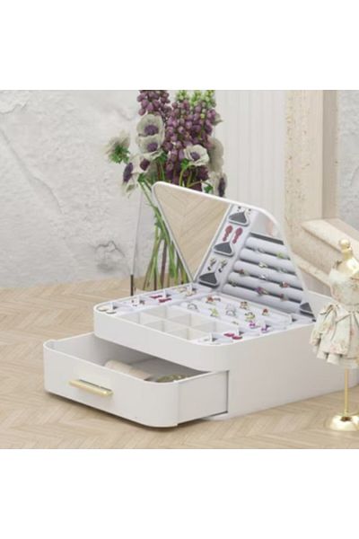 ForWhat Practical Jewelry Organizer with Mirror Design for Office Home Office Jewelry Layout