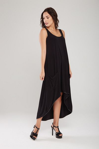 Laranor Black U Neck Asymmetrical Rhat Cut Pocket Detail Dress 24L7547