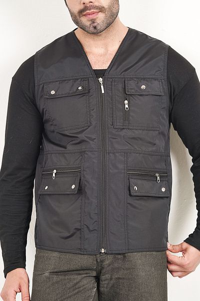 HeviStor Summer Vest Multi-Pleated Stylish Design Chest Pocket Zipper