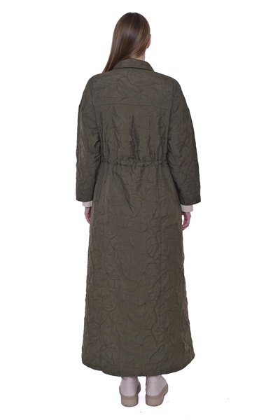 Invee Geniş Kalıp Belden Bağlamalı Kapitone Kap - Haki