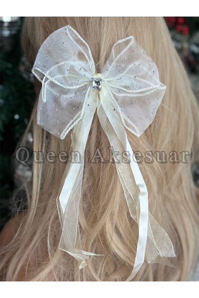 QUEEN AKSESUAR Stone Brooch Shiny Gauze Ribbon Tail Bow Princess Buckle Penil...