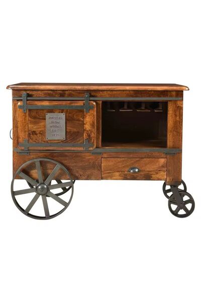 Mobisam Ahşap Tasarım Rustik ahşap şaraplik servis arabası