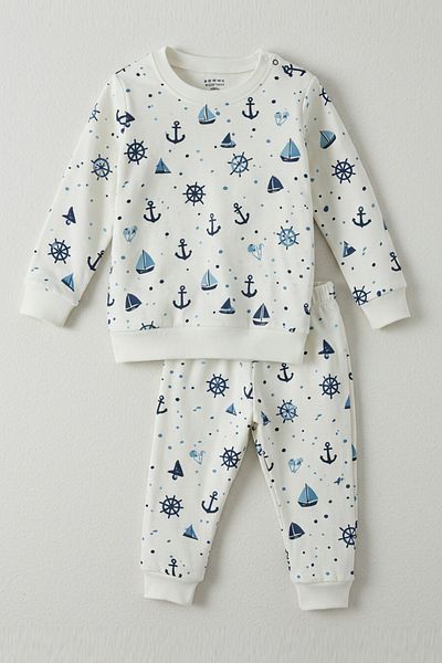 Paris Home Sailor Patterned 100% Cotton Children's Pajama Set