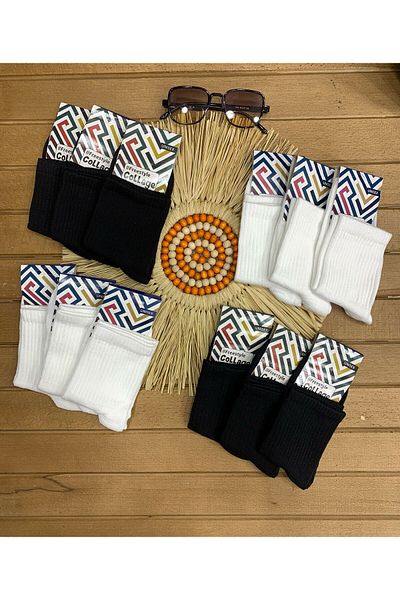 XORVİO Unisex Καλοκαιρινές Εξαιρετικά Άνετες 12 Ζεύγη Χτενές Λευκές Μαύρες Βαμβακερές Αθλητικές κάλτσες τένις Lycra College