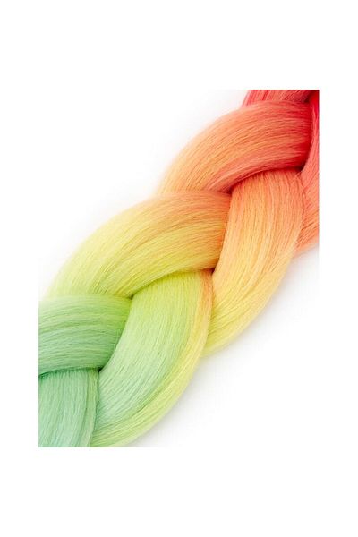 zola Extensie de păr sintetic pentru împletitură, Zola®, ombre roșu galben albastru, 60 cm