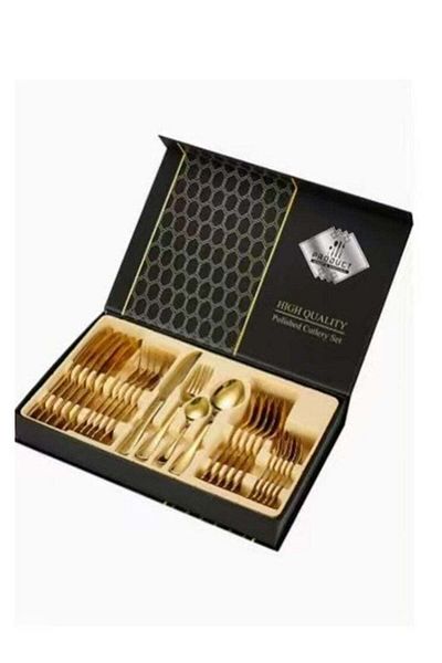 ALMUFARREJ 24-Piece Stainless Steel Cutlery Spoon, Fork And Knife Set Gold