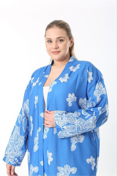 Butik Nilyam Set kimono și pantaloni de in, mărime mare, pentru femei, 24751