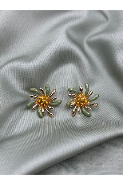 Lumiera Green and Yellow Enamel Flower Design Dangle Steel Earrings