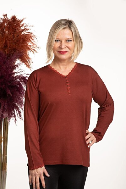 ModaSümeyra بلوزة نسائية من القطن الممشط في منتصف العمر فور سيزونز برقبة على ...