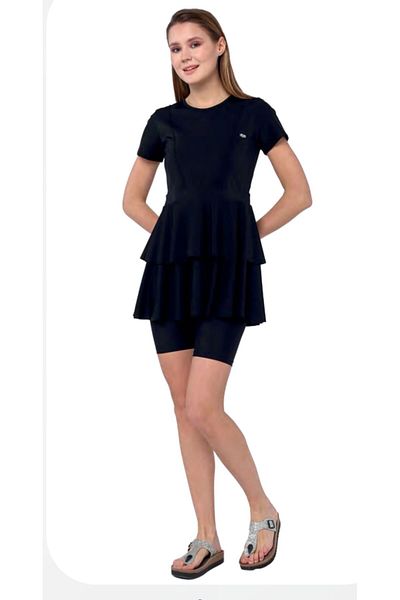 mikam Special Design Quick Drying Pleated 2-Piece Bottom Top Short Sleeve Tights Adult Women's Swimsuit/