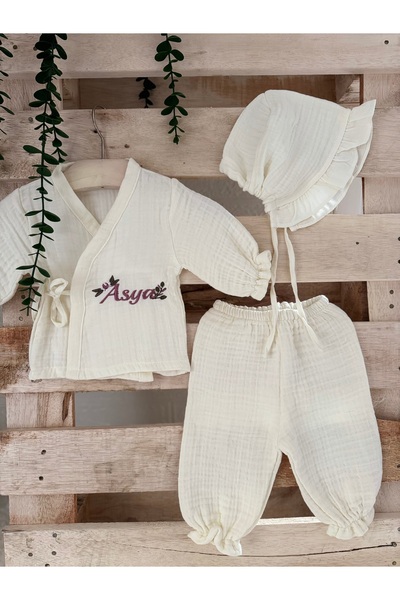 ELA Müslin Bonet şapka hastane çıkışı nakış işleme