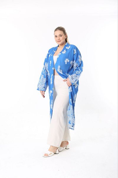 Butik Nilyam Set kimono și pantaloni de in, mărime mare, pentru femei, 24751