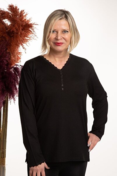 ModaSümeyra بلوزة نسائية من القطن الممشط في منتصف العمر فور سيزونز برقبة على ...