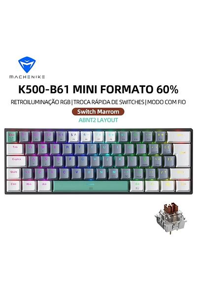 Choice ABNT2 Brown Switch Machenike K500-B61 Mini Mechanical Keyboard 60% ABNT2 Layout RGB Backlight Hot-sw