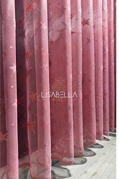 LisabellaHome Pink Dreams Princess Room Star Pattern Do Not Want Ironing Tulle Curtain (1X3 Frequent Pleat Stitching))