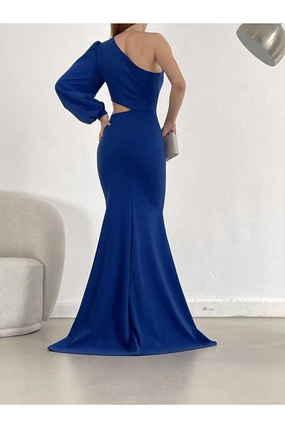 MADAM Rochie de seară Saks Blue Deep Slit Rochie de seară