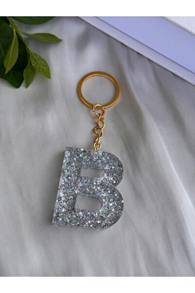 HERCY Breloc din rășină epoxidică cu sclipici cu litera B |   Breloc cu liter...