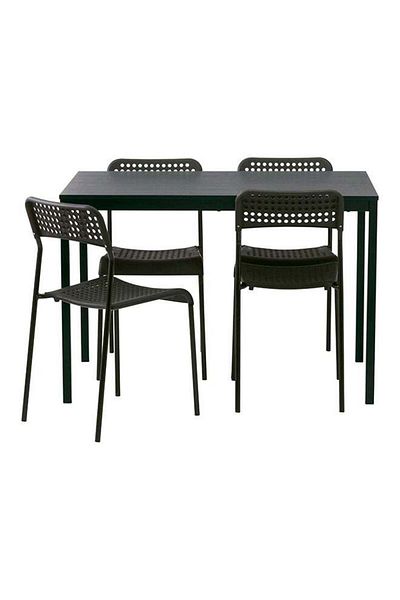 Generic طقم طاولة طعام وكراسي لأربعة أشخاص أسود 110×67×74 سم