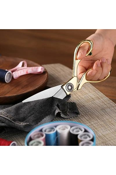 Sermet Süs Dünyası Sermet Original Fabric Jeans Leather Cutting Professional Tailor Scissors Steel Large Size Gold Color in Box