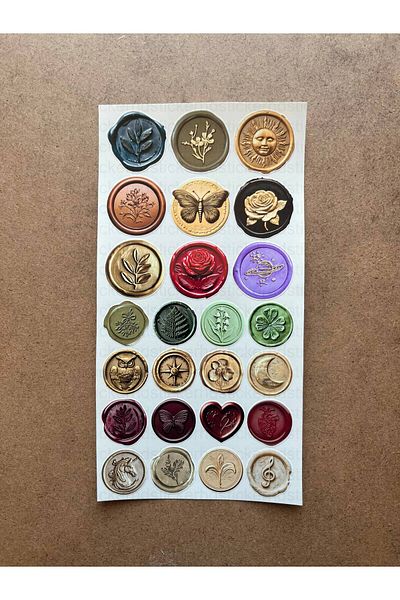 hdsticker 50Pcs Retro Stamps Seal Sticker Set Vintage Label Mixed Pattern Gift Invitation Ledger Ornament