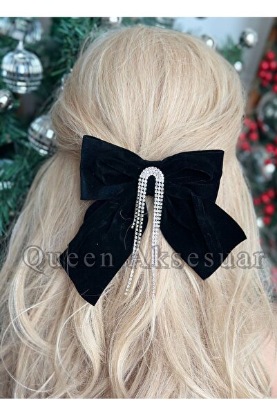 QUEEN AKSESUAR Πολυτελής υφασμάτινη αλυσίδα από βελούδο με πέτρινο φιόγκο και...