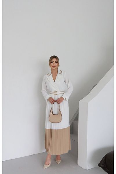 1Moda1Tarz Γυναικείο ειδικό σχέδιο μάξι φόρεμα με εισαγόμενο ύφασμα, πλισέ ζώνη και λεπτομέρεια αξεσουάρ από τριαντάφυλλο