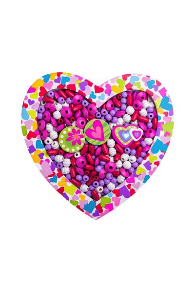 Avex Woodyland beads for crafts in a heart box, pink